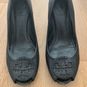Tory Burch black wedged pumps